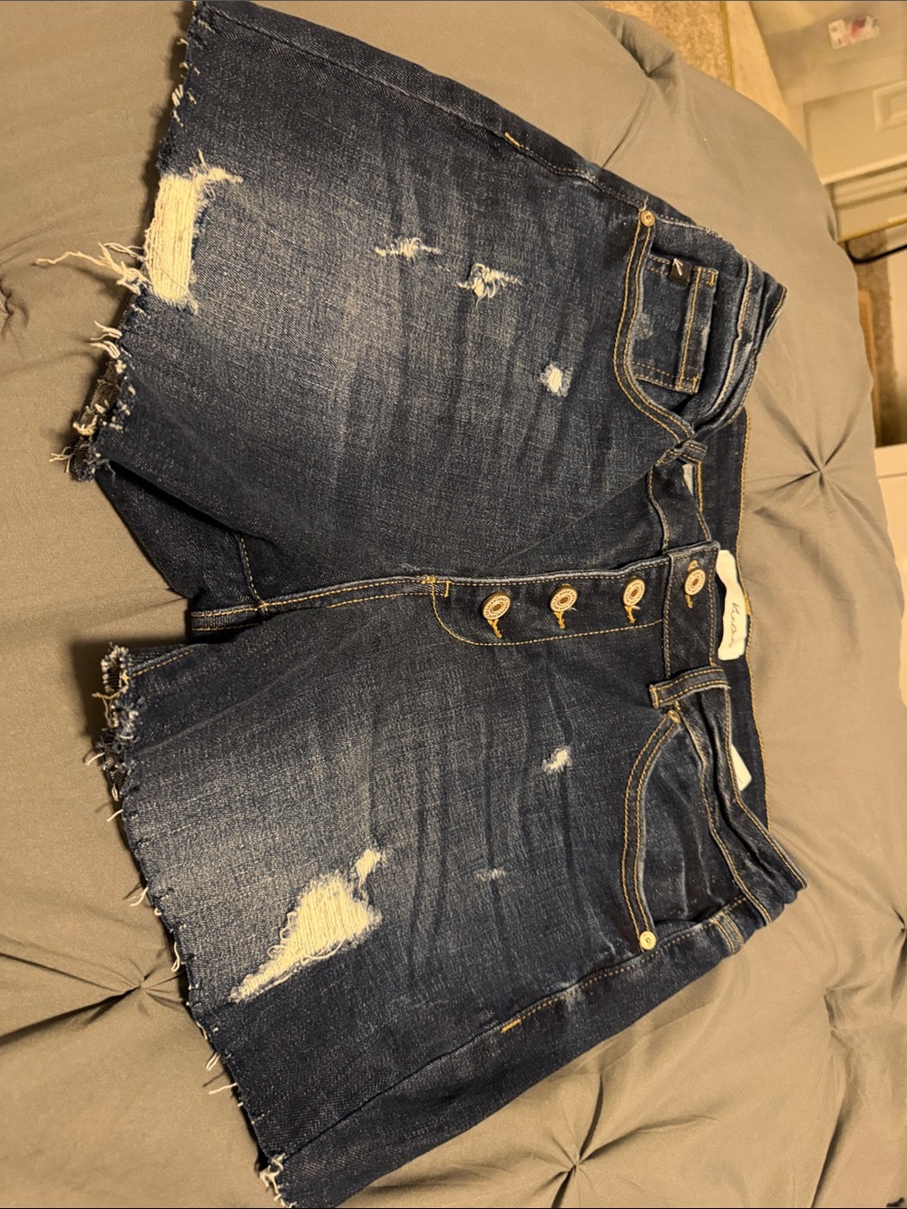 KanCan Dark Blue Distressed High-Rise Jean Shorts
